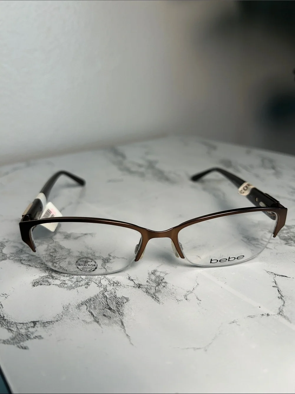 Bebe BB5151 Topaz Semi-Rimless Eyeglasses Swarovski Crystals NWT